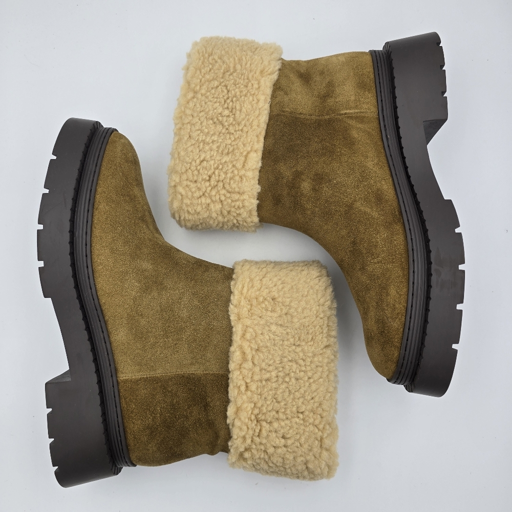 NWOT Marc Fisher LTD VINA Leather/Faux Fur Booties, Brown/Tan Women's 8.5M - Picture 10 of 12